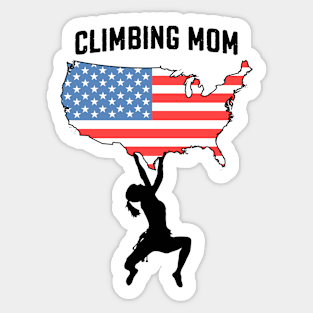 Climbing Mom 4th Of July USA Flag Map Funny Rock Climber Sticker